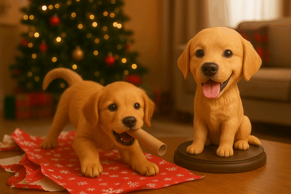 Bella’s playful first Christmas captured forever in a custom 3D Miniatures by The3DMe.
