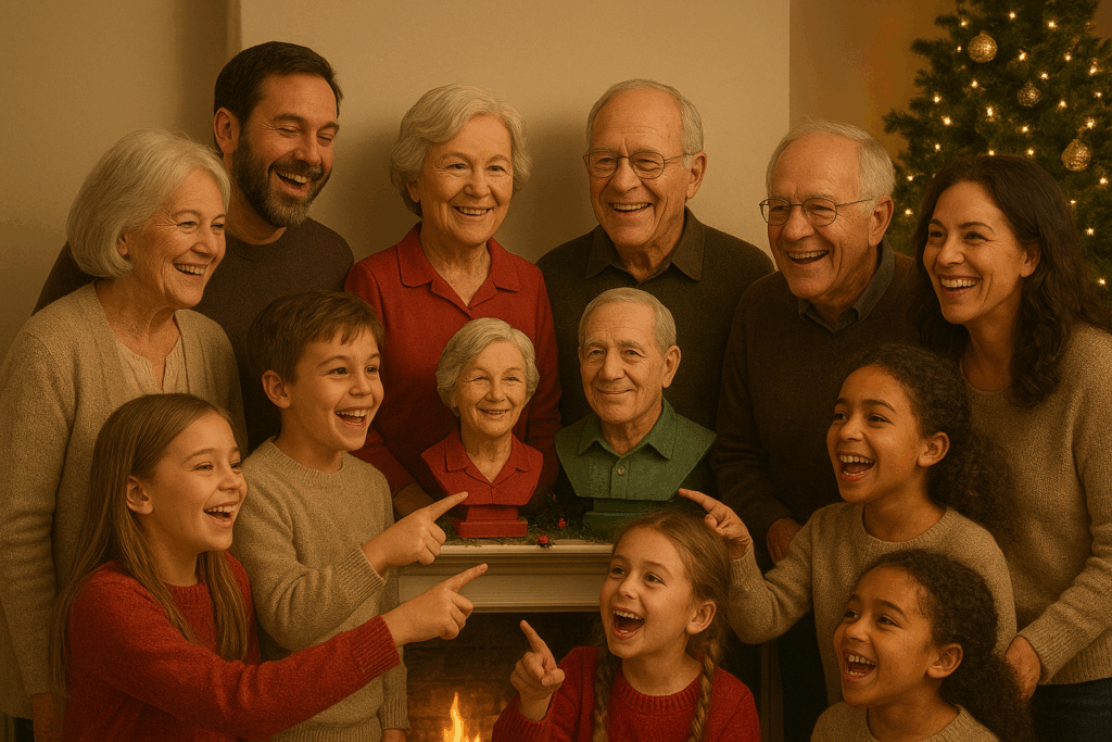 Multiple portrait busts displayed as a family tree keepsake