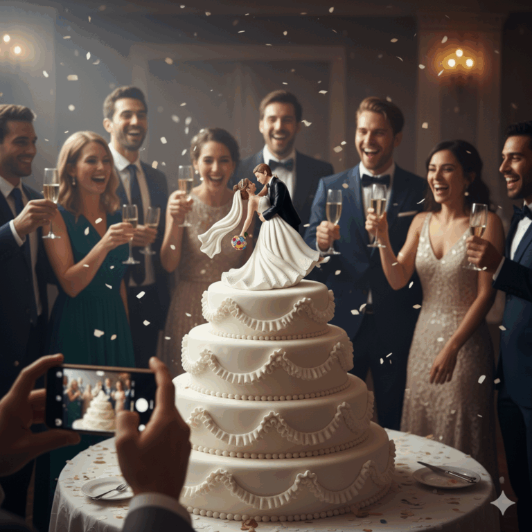 A custom topper of the bride & groom’s first dance dip, frozen in motion with swirling gown and romantic expressions.