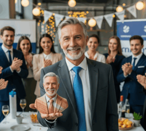 Retiring CEO receiving a custom portrait bust