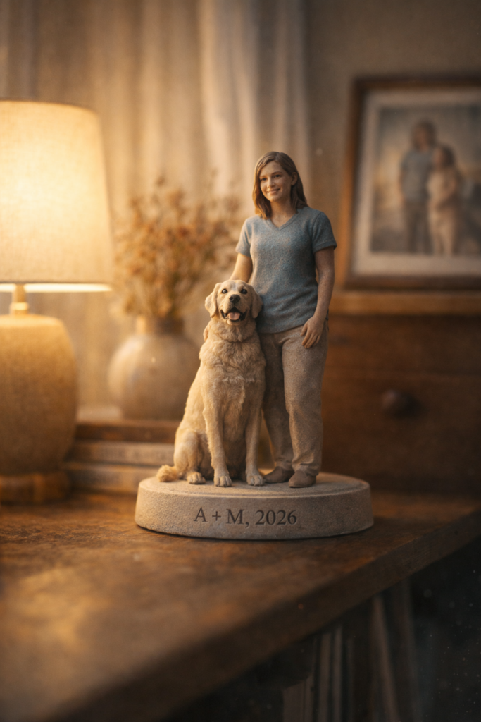 A 3D figurine of a woman under soft lamplight, symbolizing the calm self-reflection and identity celebrated by the best personalized gifts.