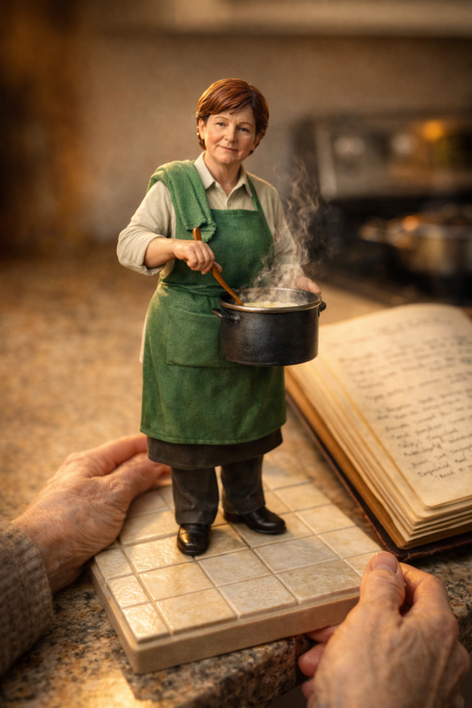 Personalized 3D statue of Irish mother cooking on St Patrick’s Day in full-color resin