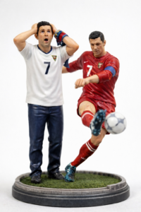 FIFA World Cup 2026 custom 3D printed figurine fan beside legendary player