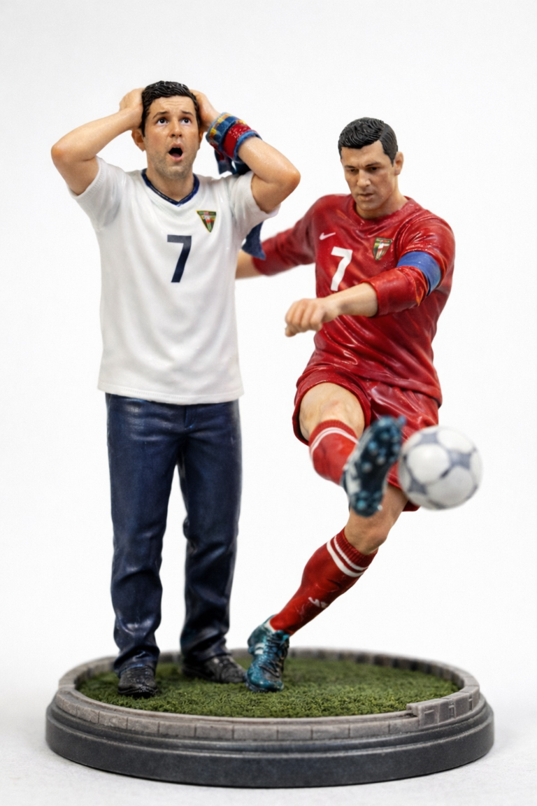 FIFA World Cup 2026 custom 3D printed figurine fan beside legendary player
