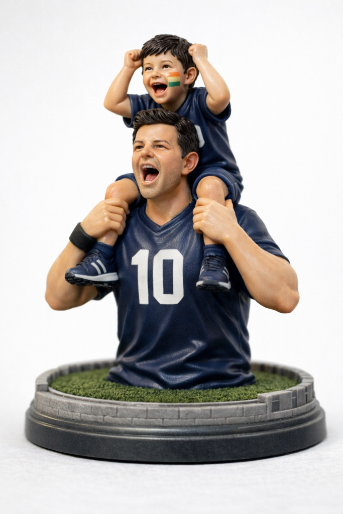FIFA World Cup 2026 custom 3D printed figurine of father lifting son in stadium
