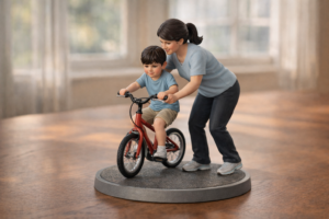 custom 3D figurine of mother teaching child to ride bicycle – personalized mother's day gift