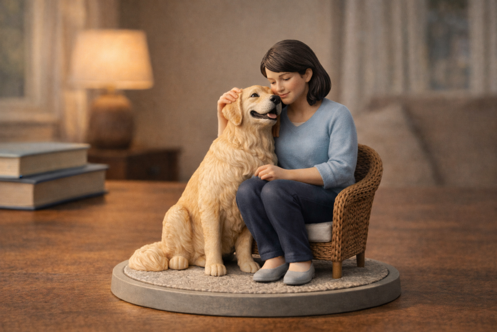 custom 3D figurine woman with golden retriever – personalized mother's day gift