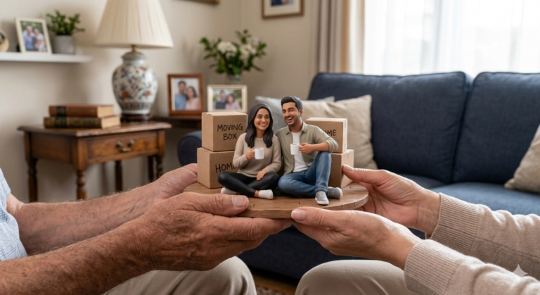 5 inch custom resin couple figurine sitting together holding coffee mugs