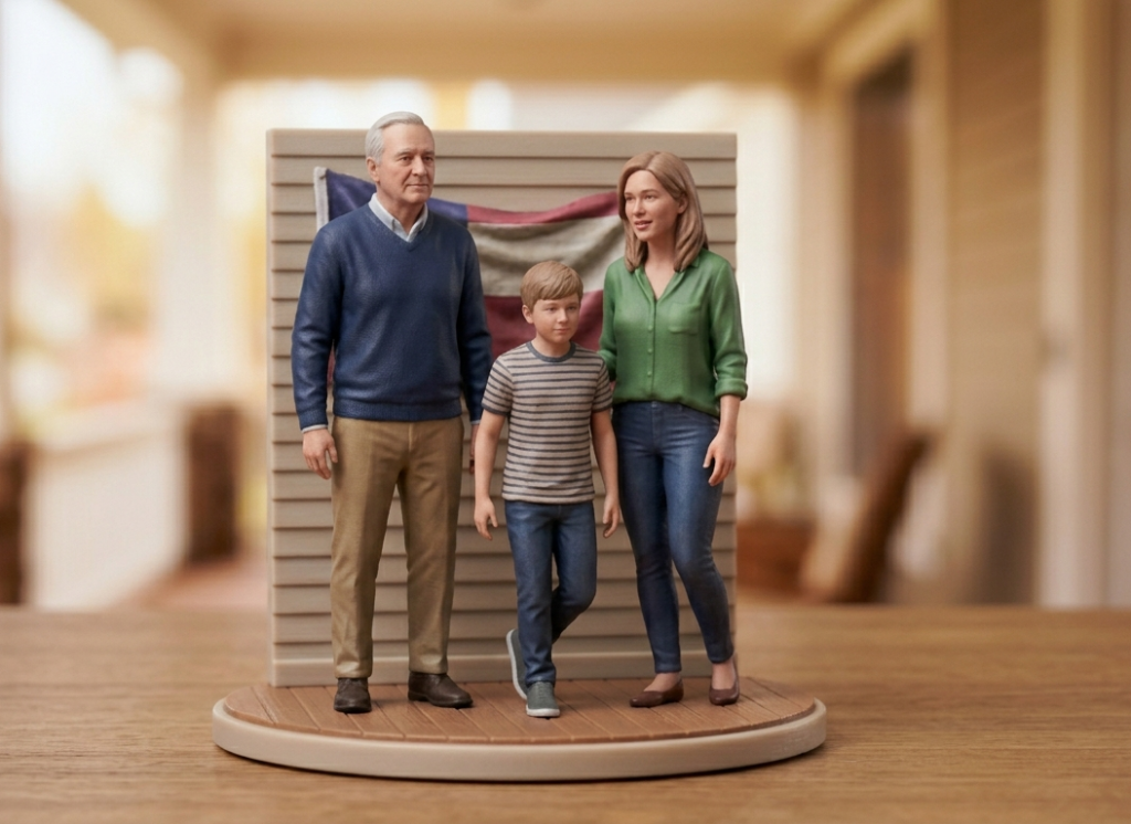 personalized 3D figurine family standing porch flag