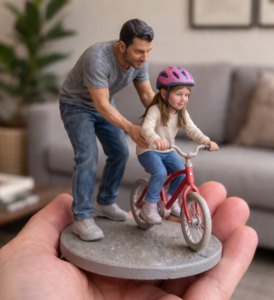 custom 3D figurine father teaching daughter bike personalized gift keepsake figurine