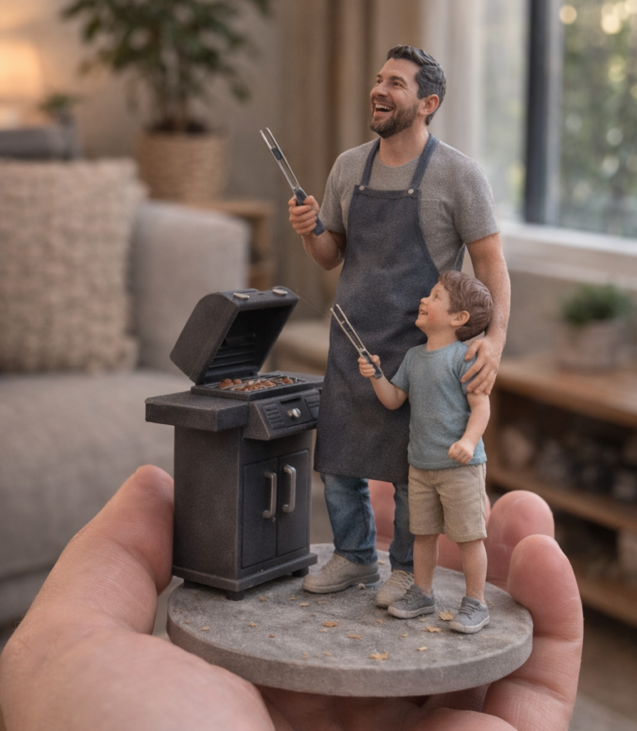 custom 3D figurine father child bbq personalized gift keepsake figurine