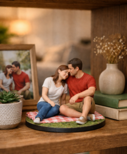 Couple sitting before fireworks custom figurine – Canada Day personalized gifts 2026