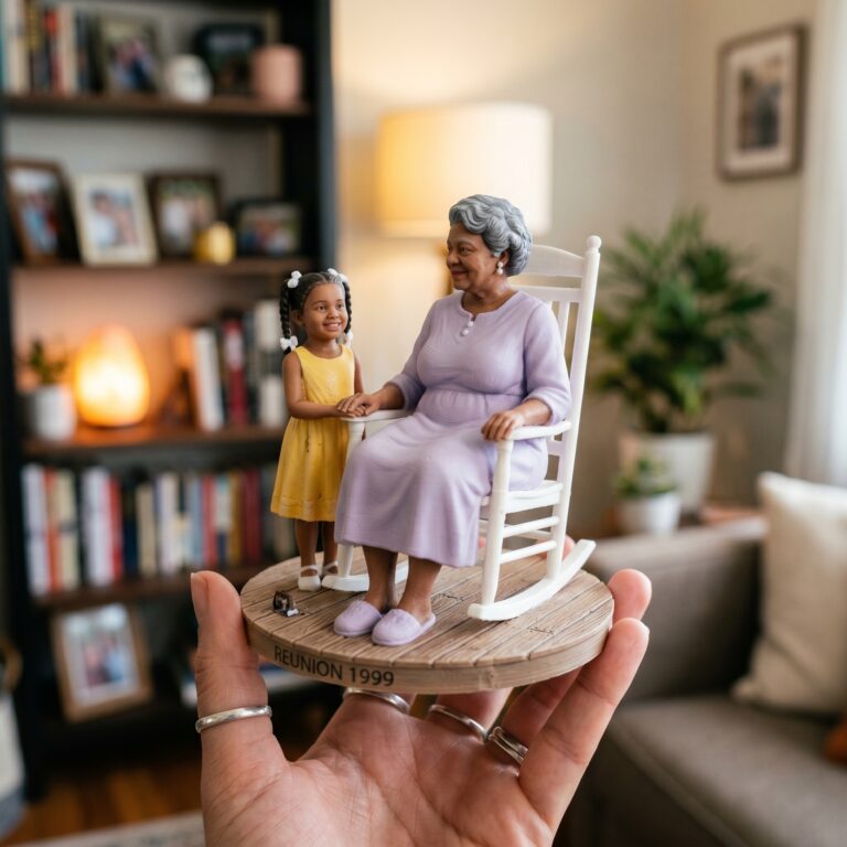 A custom memory figurine preserving generational family connection through realistic resin craftsmanship.