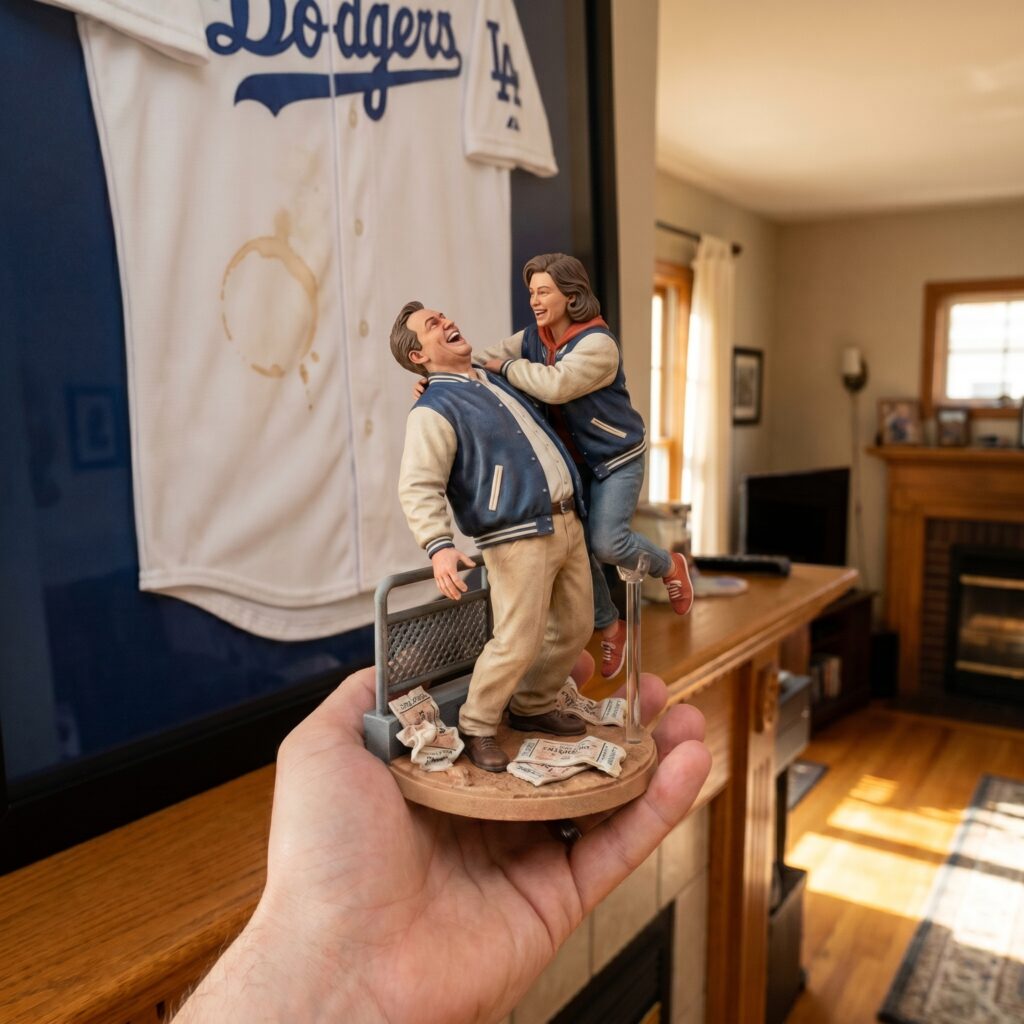 Emotional custom 3D figurine recreating a family baseball memory in premium full-color resin. A meaningful keepsake figurine made from real photographs.