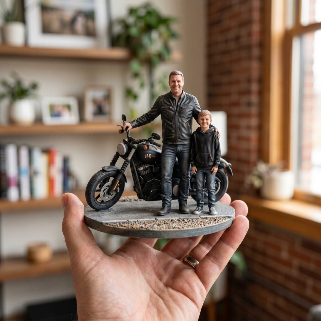 Personalized biker father and son 3D figurine collectible by The3DMe